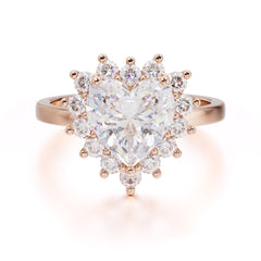 3CT Heart Cut Moissanite Engagement Ring Halo Promise Ring