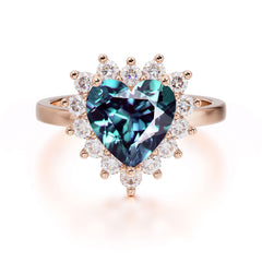 3CT Heart Cut Alexandrite Engagement Ring Halo Promise Ring