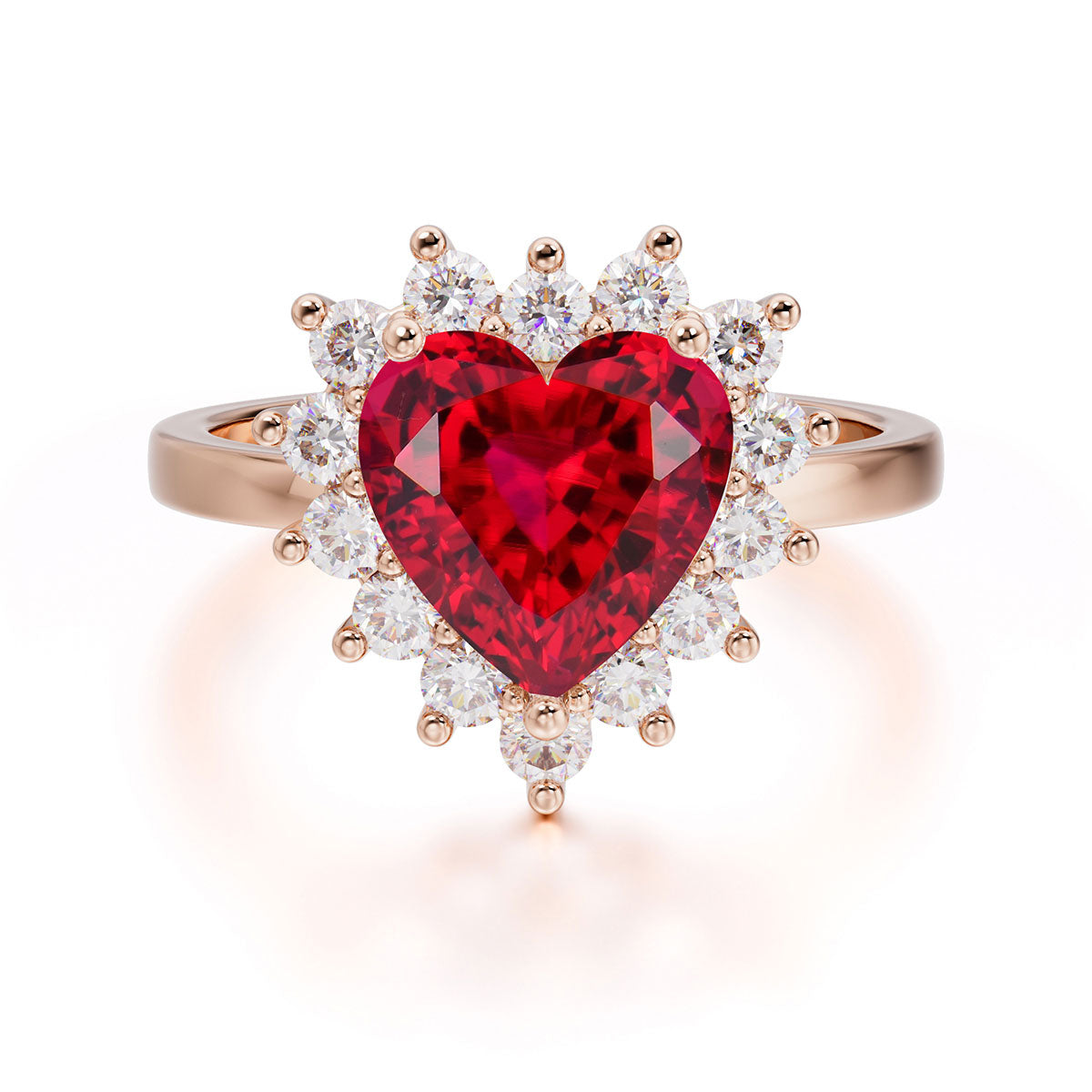 3CT Heart Cut Ruby Engagement Ring Halo Promise Ring