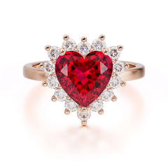 3CT Heart Cut Ruby Engagement Ring Halo Promise Ring