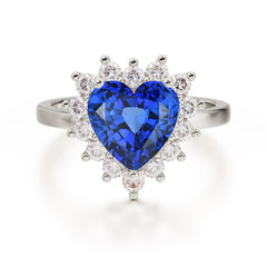 3CT Heart Cut Sapphire Engagement Ring Halo Promise Ring