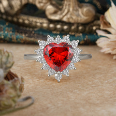 3CT Heart Cut Garnet Engagement Ring Halo Promise Ring