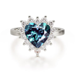 3CT Heart Cut Alexandrite Engagement Ring Halo Promise Ring
