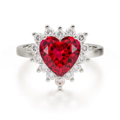 3CT Heart Cut Ruby Engagement Ring Halo Promise Ring
