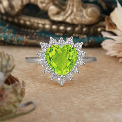 3CT Heart Cut Garnet Peridot Ring Halo Promise Ring
