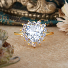 3CT Heart Cut Moissanite Engagement Ring Halo Promise Ring