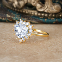 3CT Heart Cut Moissanite Engagement Ring Halo Promise Ring