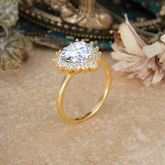 3CT Heart Cut Moissanite Engagement Ring Halo Promise Ring
