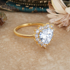 3CT Heart Cut Moissanite Engagement Ring Halo Promise Ring