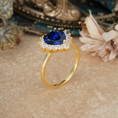 3CT Heart Cut Sapphire Engagement Ring Halo Promise Ring