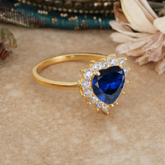 3CT Heart Cut Sapphire Engagement Ring Halo Promise Ring