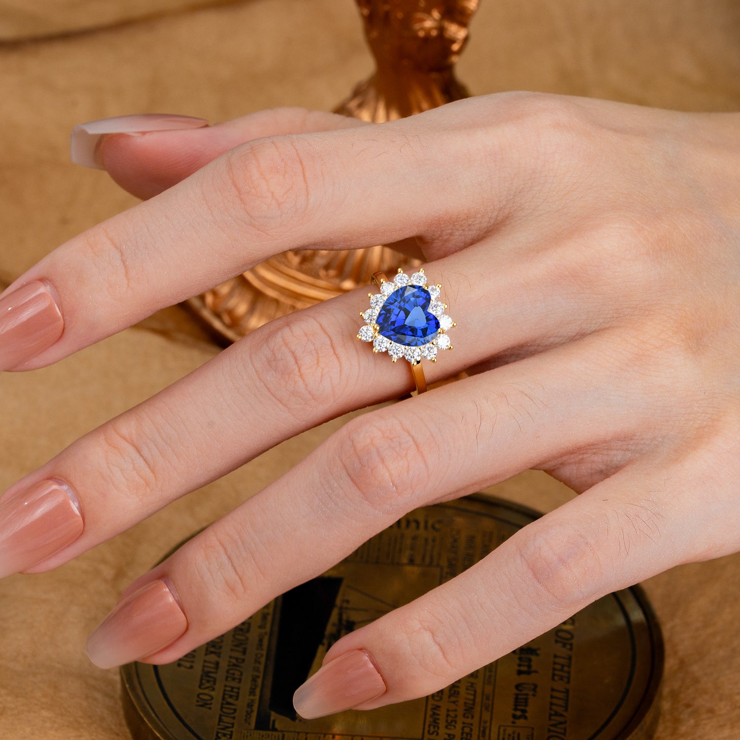 3CT Heart Cut Sapphire Engagement Ring Halo Promise Ring - Romalar Jewelry