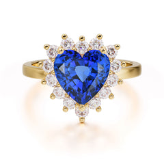 3CT Heart Cut Sapphire Engagement Ring Halo Promise Ring