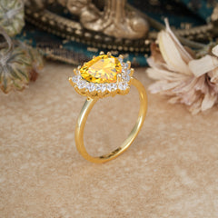 3CT Heart Cut Citrine Engagement Ring Halo Promise Ring