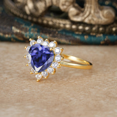 3CT Heart Cut Garnet Tanzanite Ring Halo Promise Ring