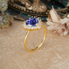 3CT Heart Cut Garnet Tanzanite Ring Halo Promise Ring