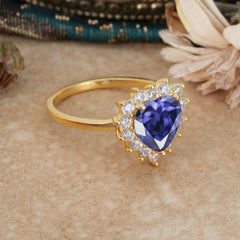 3CT Heart Cut Garnet Tanzanite Ring Halo Promise Ring
