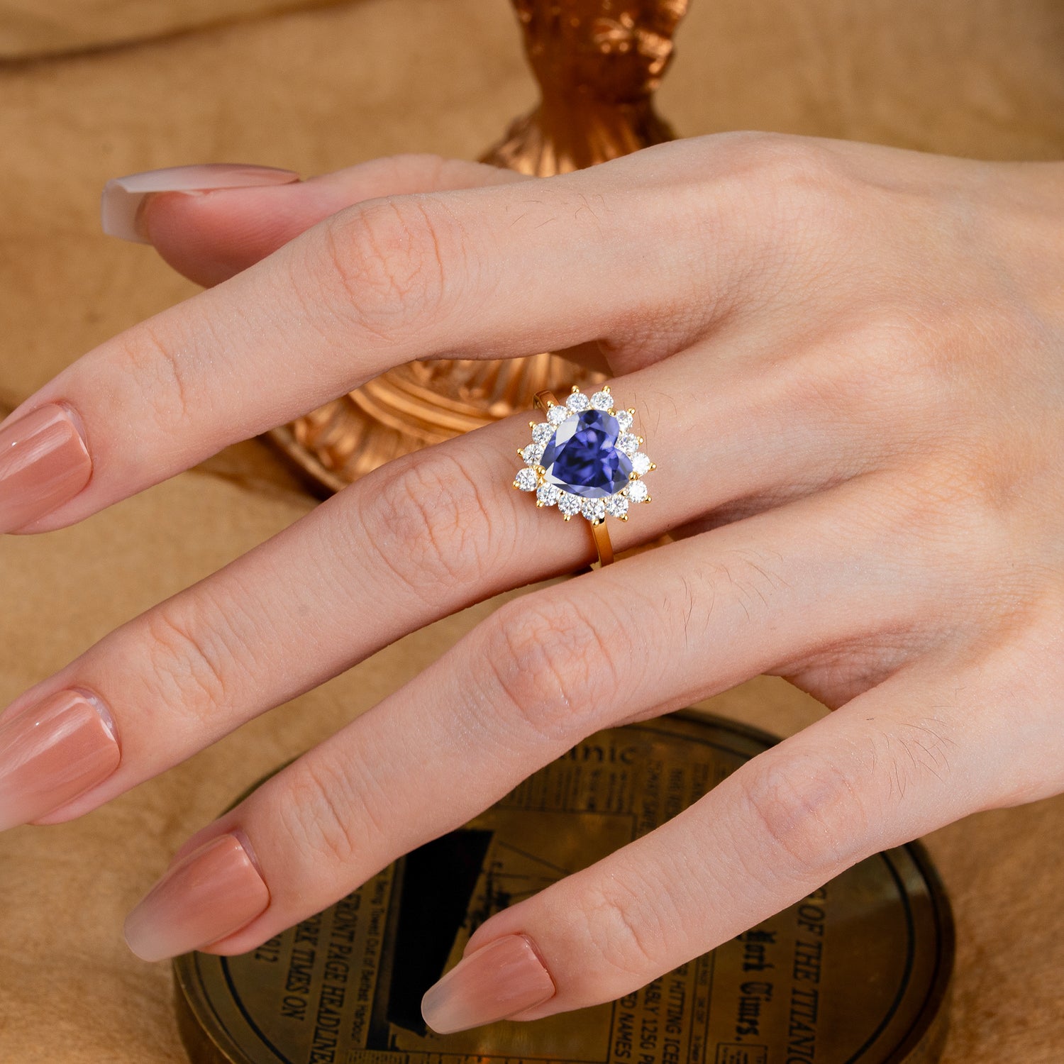 3CT Heart Cut Tanzanite Ring Halo Promise Ring - Romalar Jewelry