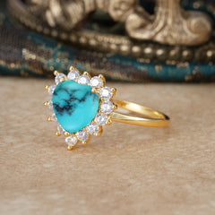3CT Heart Cut Garnet Turquoise Ring Halo Promise Ring