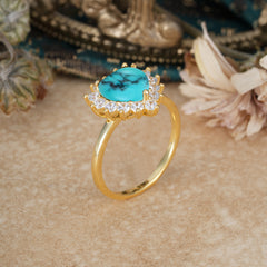3CT Heart Cut Garnet Turquoise Ring Halo Promise Ring