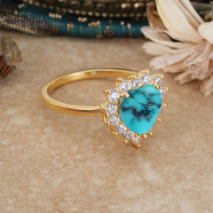 3CT Heart Cut Garnet Turquoise Ring Halo Promise Ring