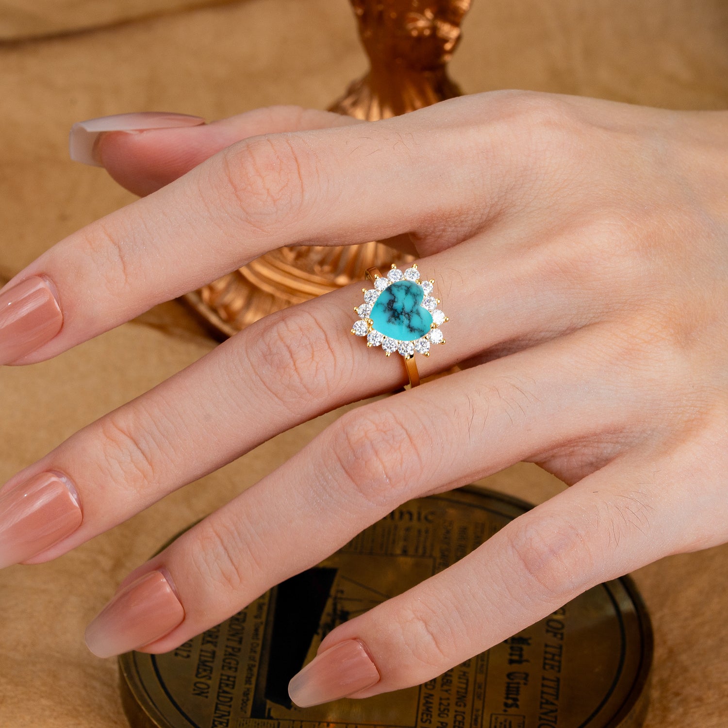 3CT Heart Cut Turquoise Ring Halo Promise Ring