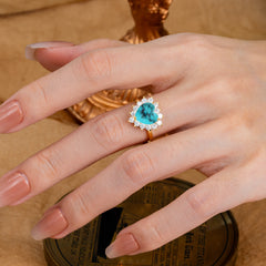 3CT Heart Cut Turquoise Ring Halo Promise Ring
