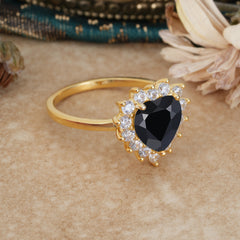 3CT Heart Cut Garnet Black Onyx Ring Halo Promise Ring