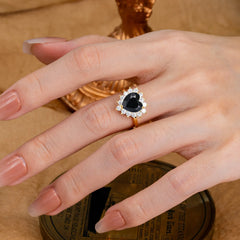 3CT Heart Cut Black Onyx Ring Halo Promise Ring