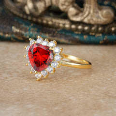 3CT Heart Cut Garnet Engagement Ring Halo Promise Ring