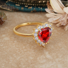3CT Heart Cut Garnet Engagement Ring Halo Promise Ring