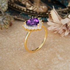 3CT Heart Cut Amethyst Ring Halo Promise Ring