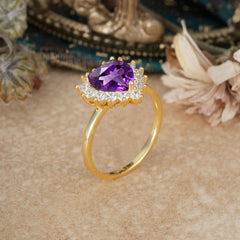 3CT Heart Cut Garnet Amethyst Ring Halo Promise Ring