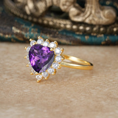 3CT Heart Cut Amethyst Ring Halo Promise Ring
