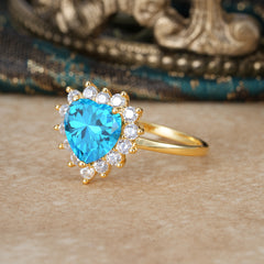 3CT Heart Cut Garnet Aquamarine Ring Halo Promise Ring