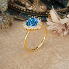 3CT Heart Cut Aquamarine Ring Halo Promise Ring