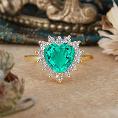 3CT Heart Cut Garnet Emerald Ring Halo Promise Ring