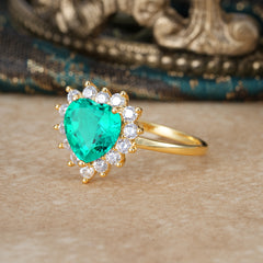 3CT Heart Cut Garnet Emerald Ring Halo Promise Ring