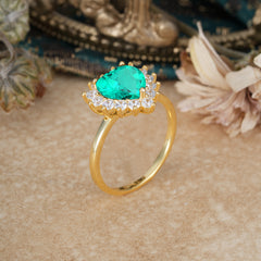 3CT Heart Cut Garnet Emerald Ring Halo Promise Ring