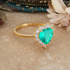 3CT Heart Cut Garnet Emerald Ring Halo Promise Ring