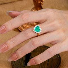 3CT Heart Cut Emerald Ring Halo Promise Ring
