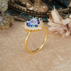 3CT Heart Cut Alexandrite Engagement Ring Halo Promise Ring