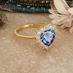 3CT Heart Cut Alexandrite Engagement Ring Halo Promise Ring