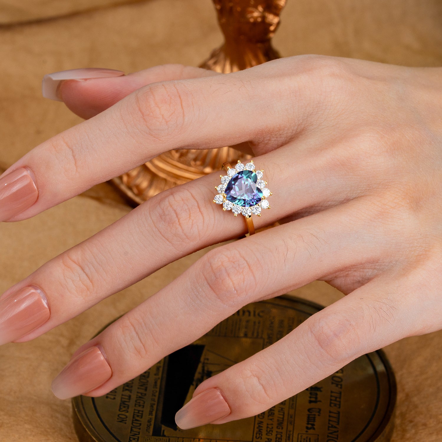 3CT Heart Cut Alexandrite Engagement Ring Halo Promise Ring