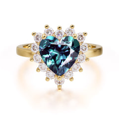 3CT Heart Cut Alexandrite Engagement Ring Halo Promise Ring