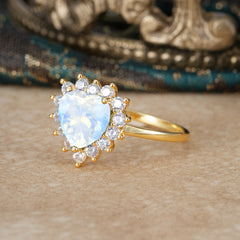 3CT Heart Cut Garnet Moonstone Ring Halo Promise Ring