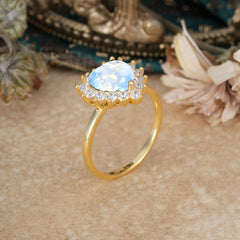3CT Heart Cut Garnet Moonstone Ring Halo Promise Ring