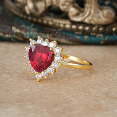 3CT Heart Cut Ruby Engagement Ring Halo Promise Ring