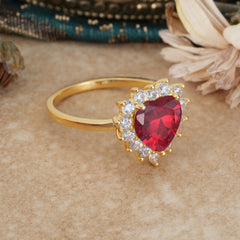 3CT Heart Cut Ruby Engagement Ring Halo Promise Ring