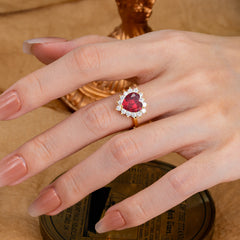 3CT Heart Cut Ruby Engagement Ring Halo Promise Ring